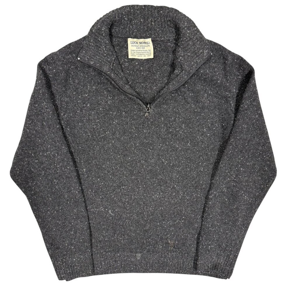 Luca Nobili Knitwear Wool Sweater Made in Italy 1/4 Zip Pullover Gray Medium